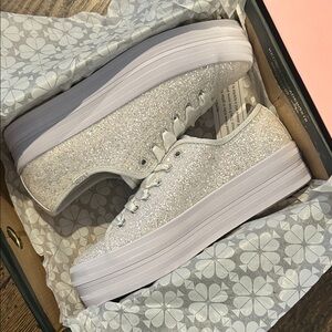 Keds for Kate Spade Triple Up White Glitter Platform Sneakers (NWT) (8.5)